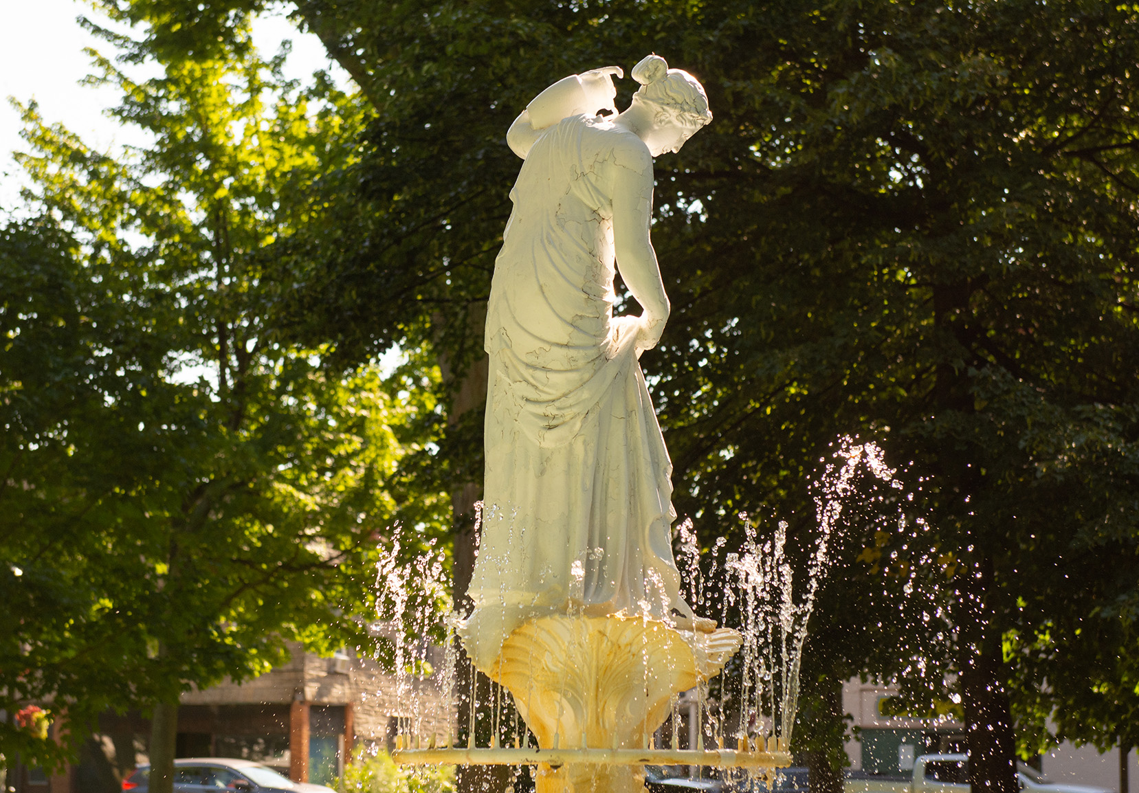 fountain in Gibson park in downtown North East