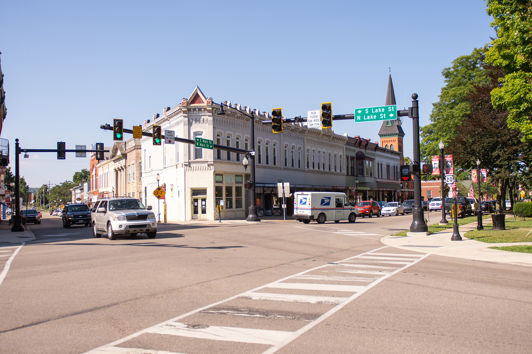 Picture during the day at the corner of West Main Street in downtown North East