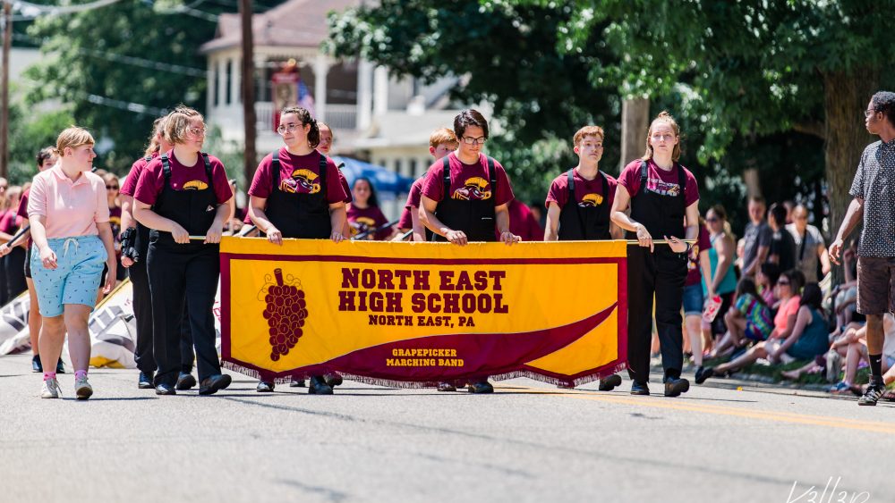 North East Highschool marching in the cherry fest parade